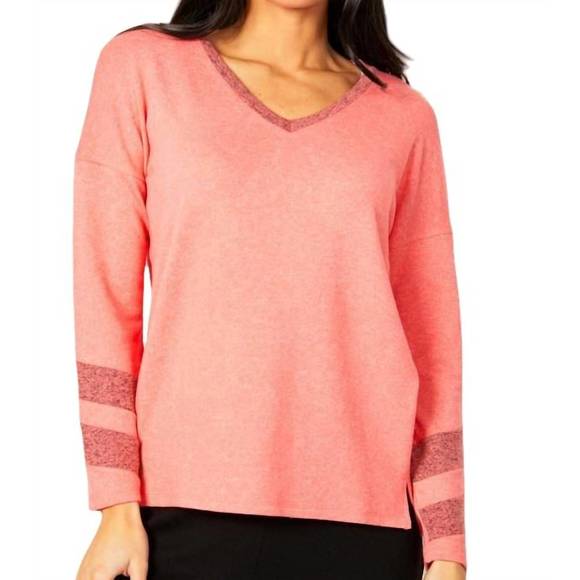 NEW FRENCH KYSS long sleeve love v-neck top in coral - Picture 1 of 2
